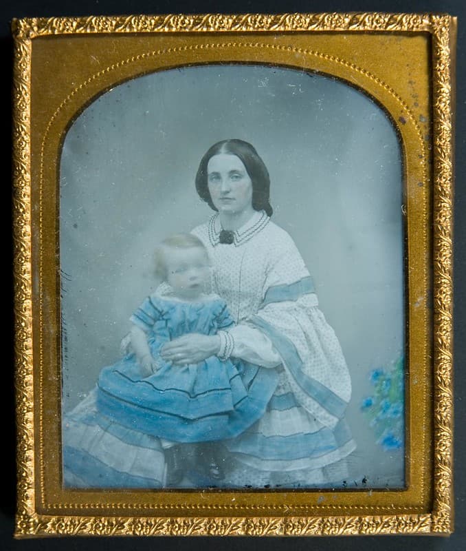 Mother and child - beautiful hand-tinted ambrotype