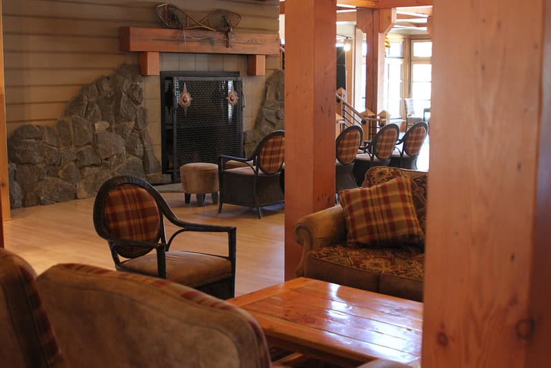 Old Faithful Snow Lodge, lobby with fireplace