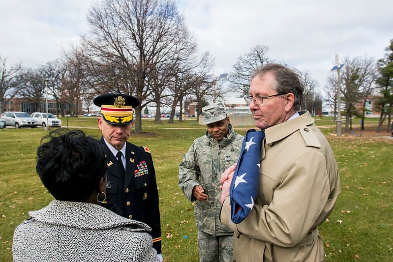 Army Reserve troops retire flag at Argonne National Laboratory