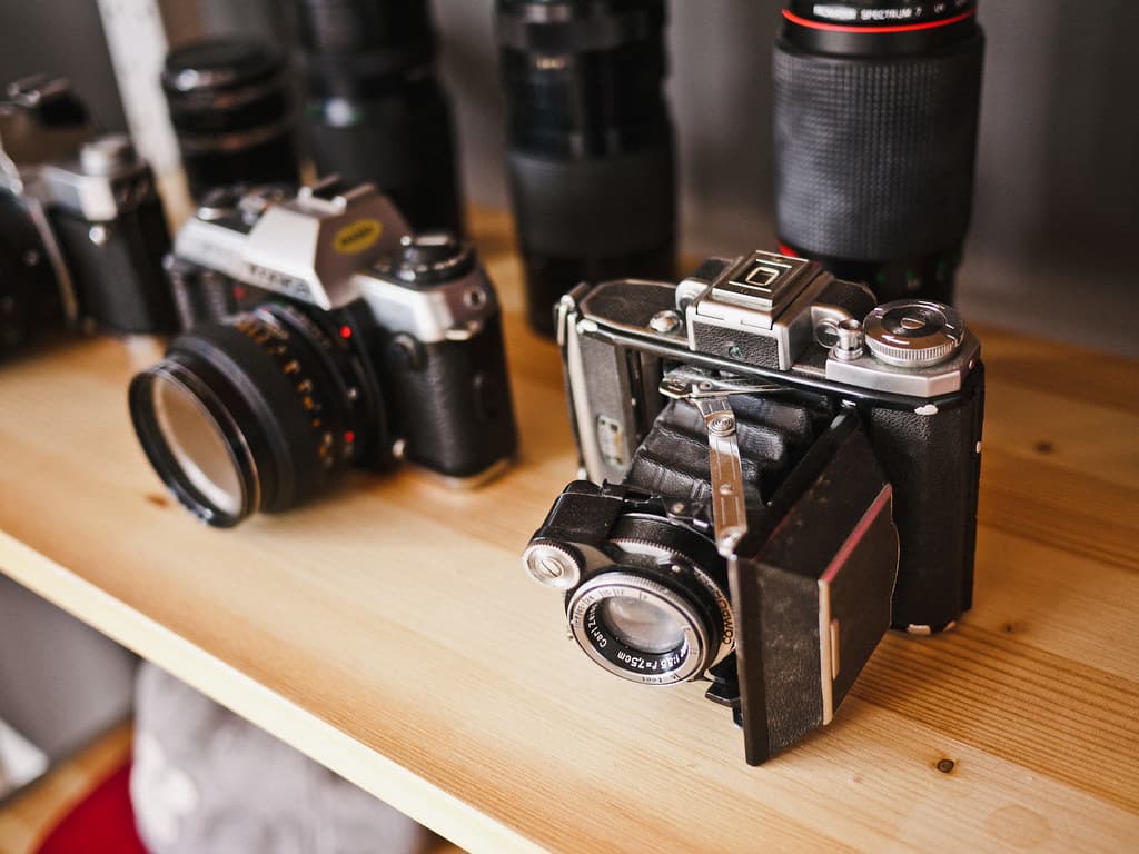 Vintage Cameras on Shelf