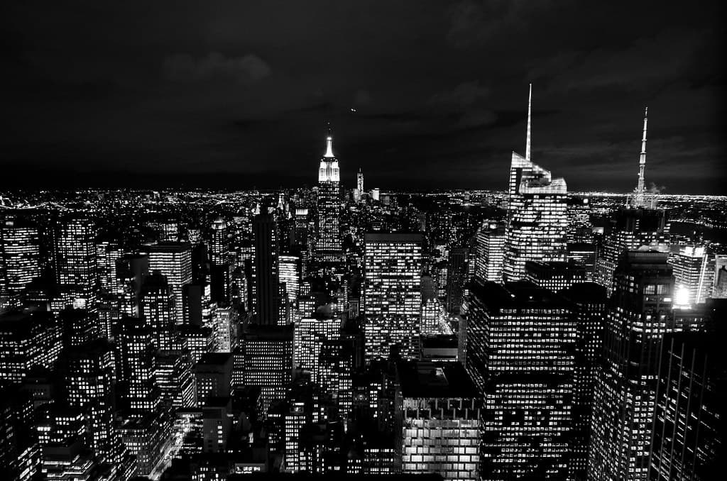 Skyscrapers with Lit Windows at Night