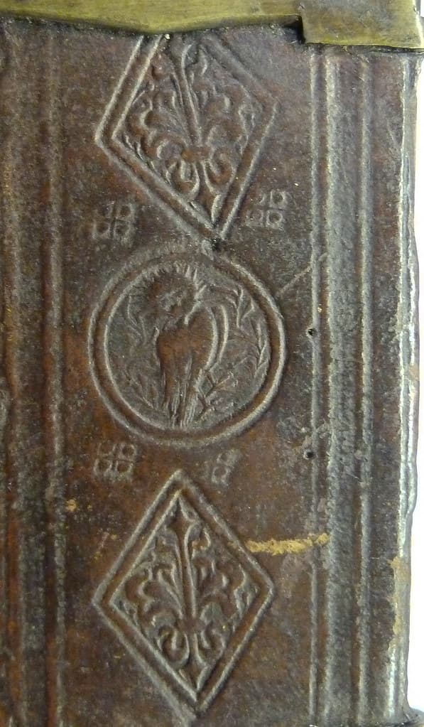 Detail of a full blind-tooled leather binding