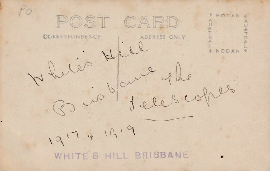 Telescope at Whites Hill in Brisbane, Qld - 1917 - reverse