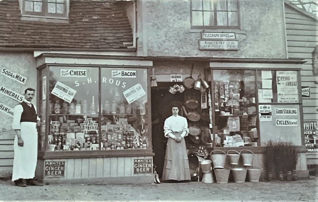 Postcard rare north weald essex shop front post office