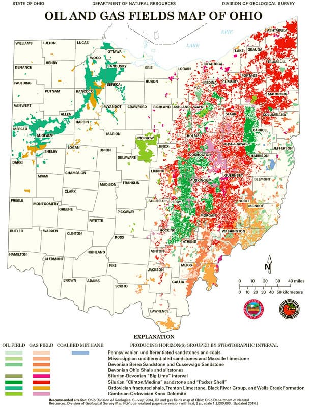 Oil and Gas Fields Map of Ohio