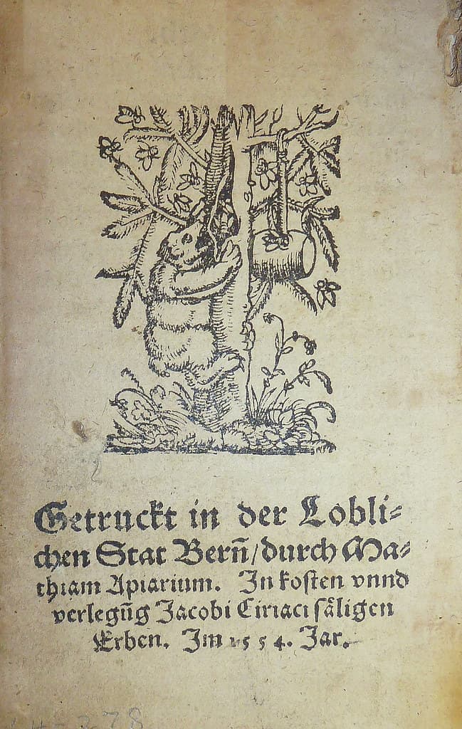 Woodcut printer's device of Mathias Apiarius of Bern