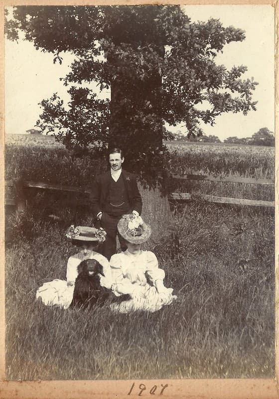 Edwardian family group with dog, underneath the oak tree, 1907