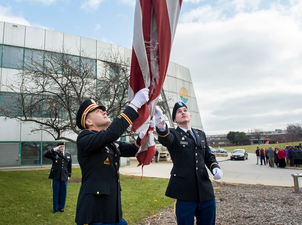 Army Reserve troops retire flag at Argonne National Laboratory