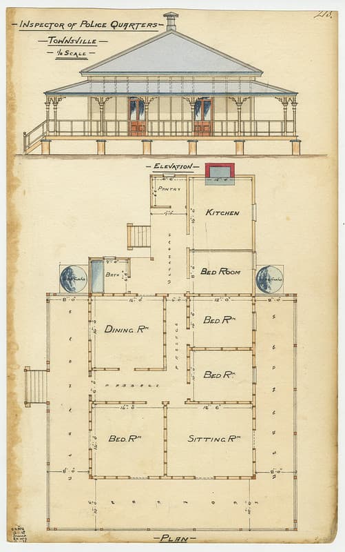 Architectural drawing of the Inspector of Police Quarters, Townsville