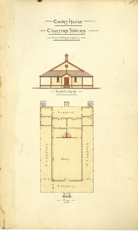 Architectural drawing of the Court House, Charters Towers,