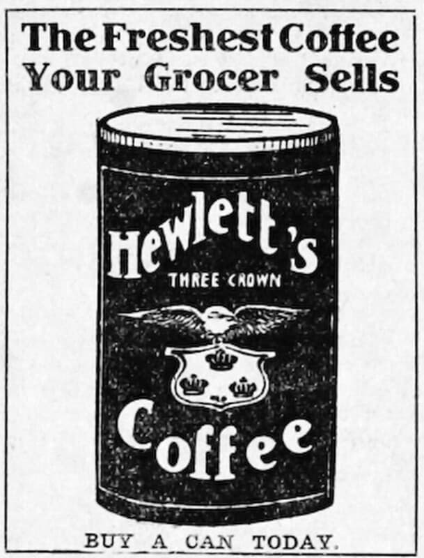 1907 advertisement for Hewlett's Coffee