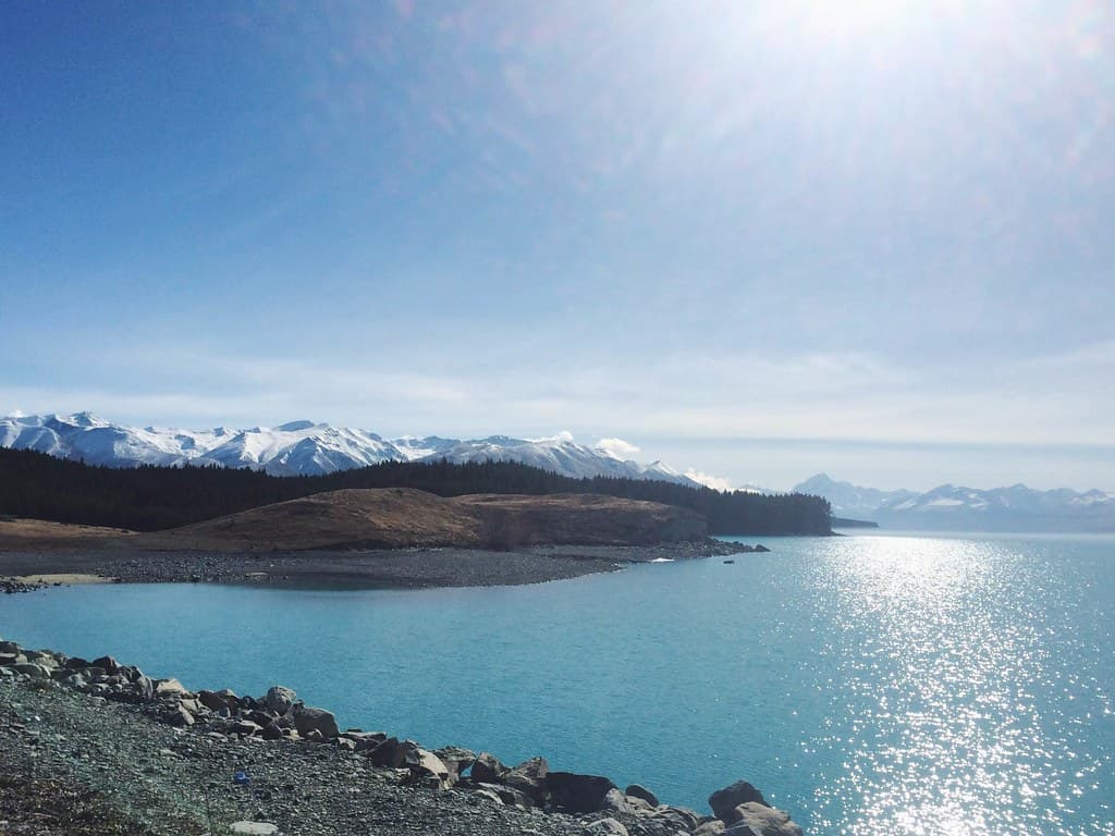 Landscape of Lake with Snow-Covered Mountains